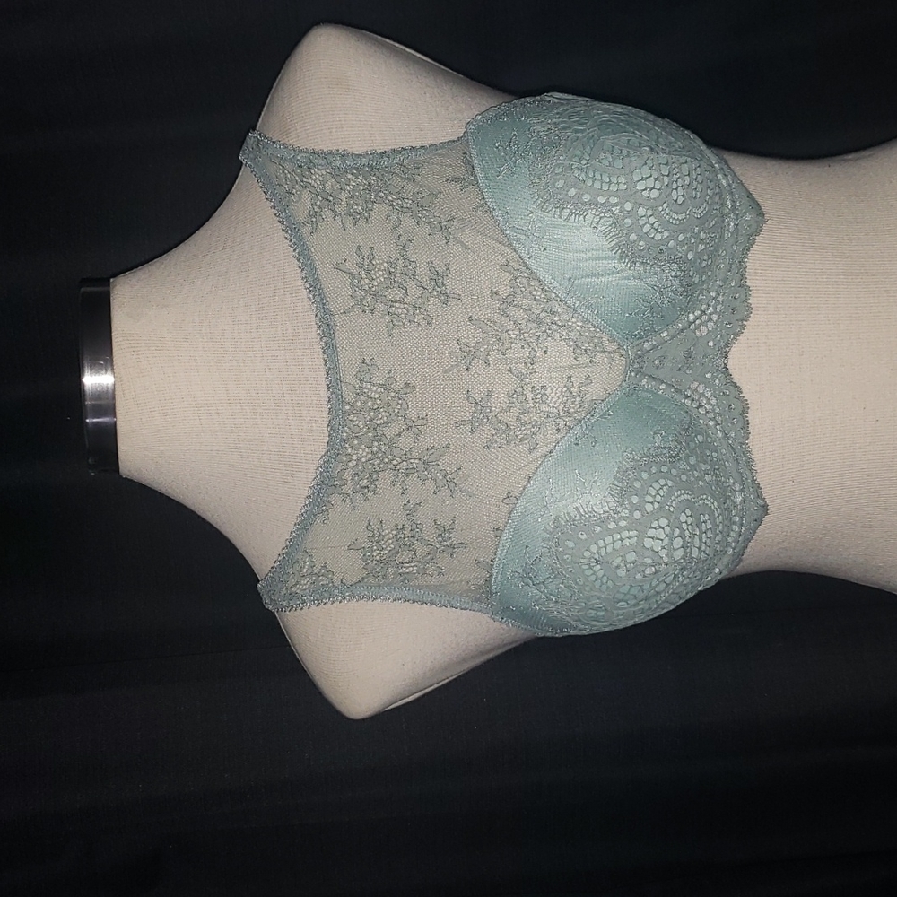 Victoria's Secret 34DD Dream Angels Demi Bra Lace High Neckline Teal EUC
